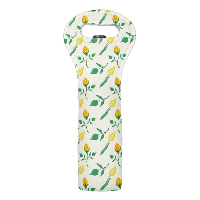 Floral pattern with yellow rose and tulip flowers wine bag (Front)