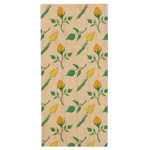 Floral pattern with yellow rose and tulip flowers wood flash drive