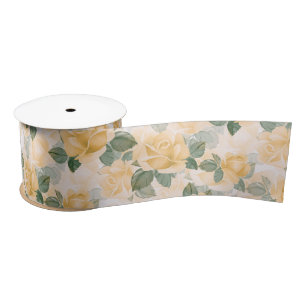 Floral pattern with yellow roses satin ribbon