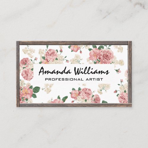 Floral Pattern  Wood Border Business Card