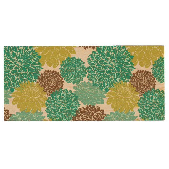 Floral Pattern Wood USB Flash Drive (Front)