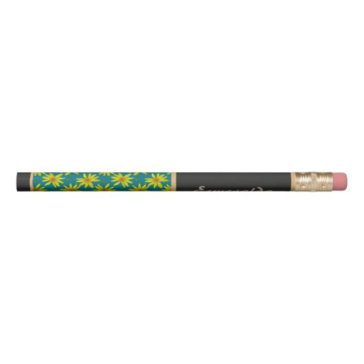 Floral Pattern Yellow Wildflower with Custom Name Pencil (Rotated 270)