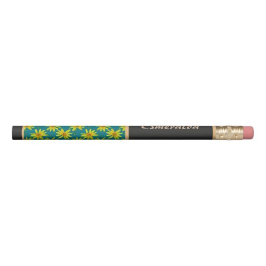 Floral Pattern Yellow Wildflower with Custom Name Pencil (Rotated 90)