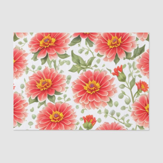 Floral Pattern Zinnia Flowers Tissue Paper (Front)