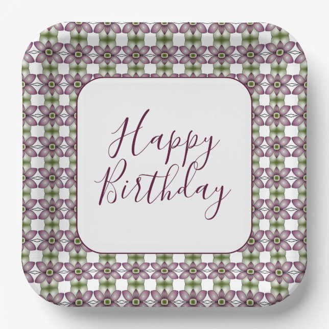 Floral Patterned Designer Square Paper Plates (Front)