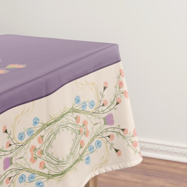 Floral Patterned Edging Purple Tablecloth (In Situ)