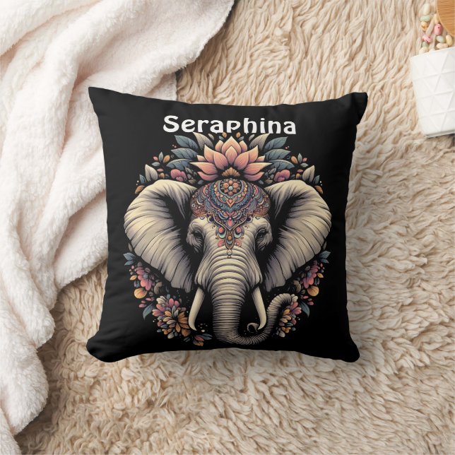 Floral-patterned elephant in nature throw pillow (Blanket)