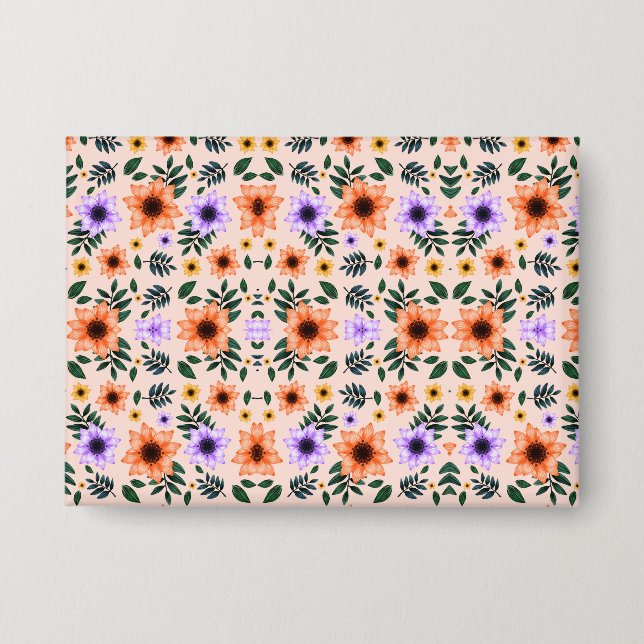 Floral-patterned envelope with vibrant orange  button (Front)