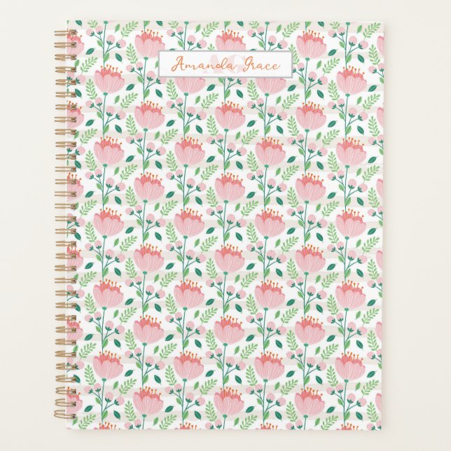 Floral patterned planner in pink and orange (Front)