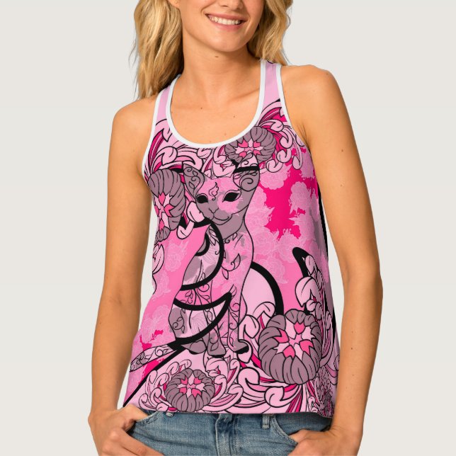Floral Patterns Roses & Chat Tank Top (Front)