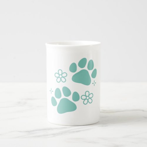 Floral paw print bone china mug