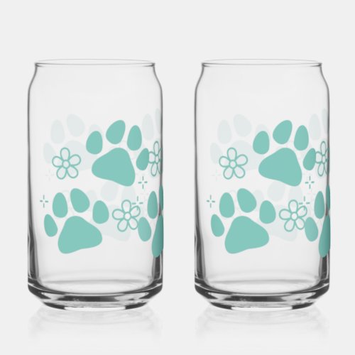 Floral paw print can glass