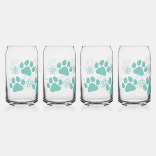 Floral paw print can glass