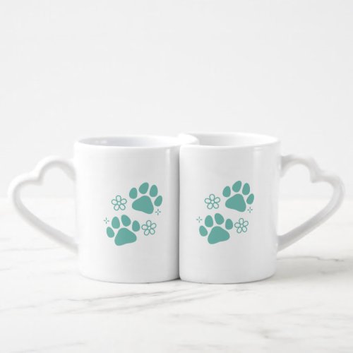 Floral paw print coffee mug set