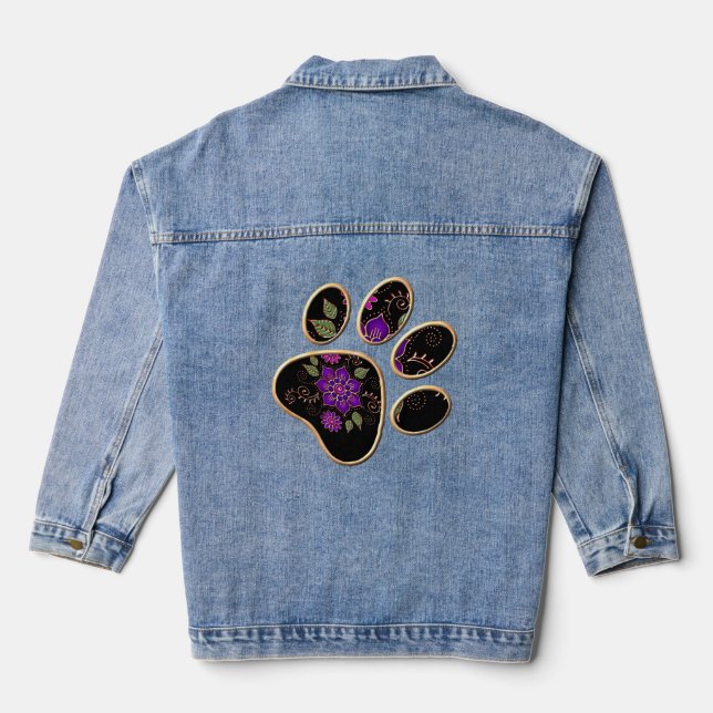Floral Paw Print Denim Jacket (Back)