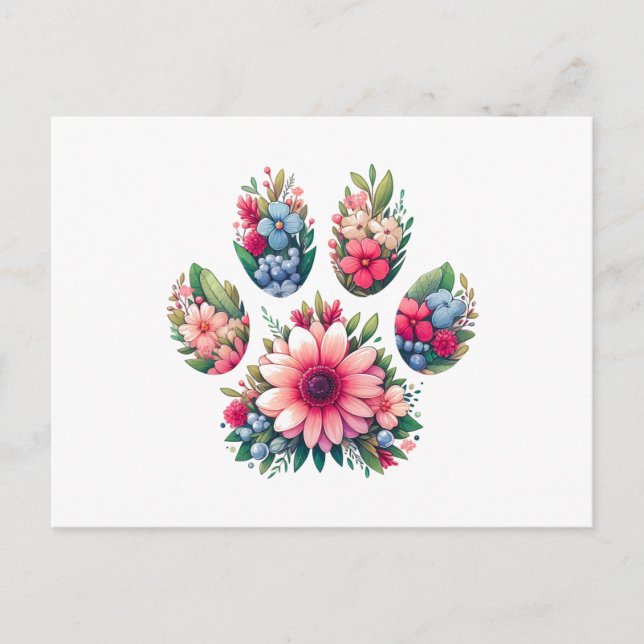 Floral Paw Print  Holiday Postcard (Front)