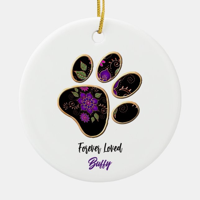 Floral Paw Print Ornament (Front)