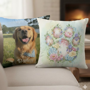 Floral Paw Print Pet Advocate Design Throw Pillow