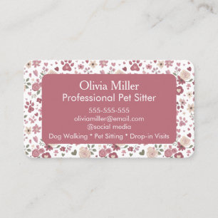 Floral & Paw Print Professional Pet Sitter  Business Card