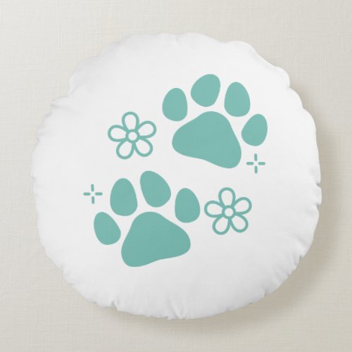 Floral paw print round pillow