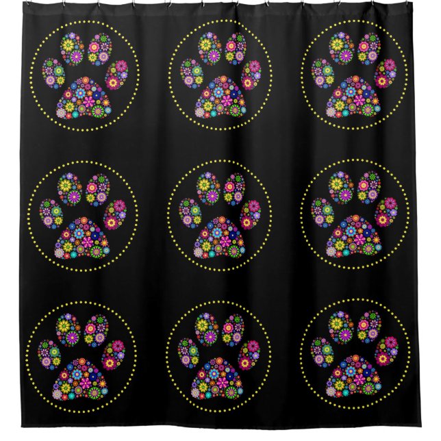 Floral Paw Print Shower Curtain (Front)