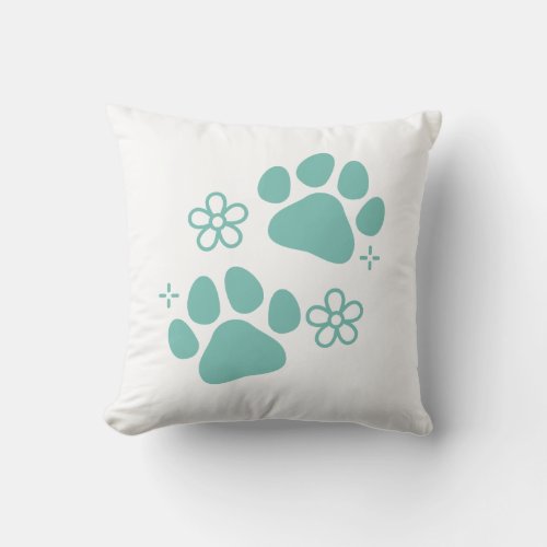 Floral paw print throw pillow