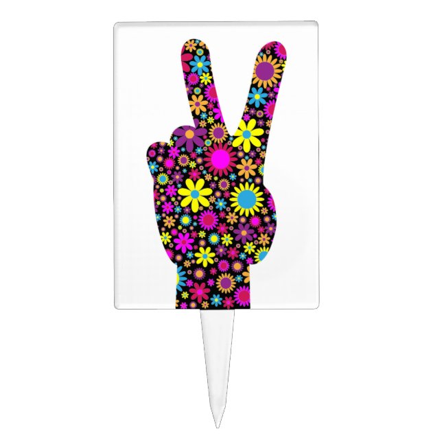 FLORAL PEACE HAND SIGN CAKE TOPPER (Front)