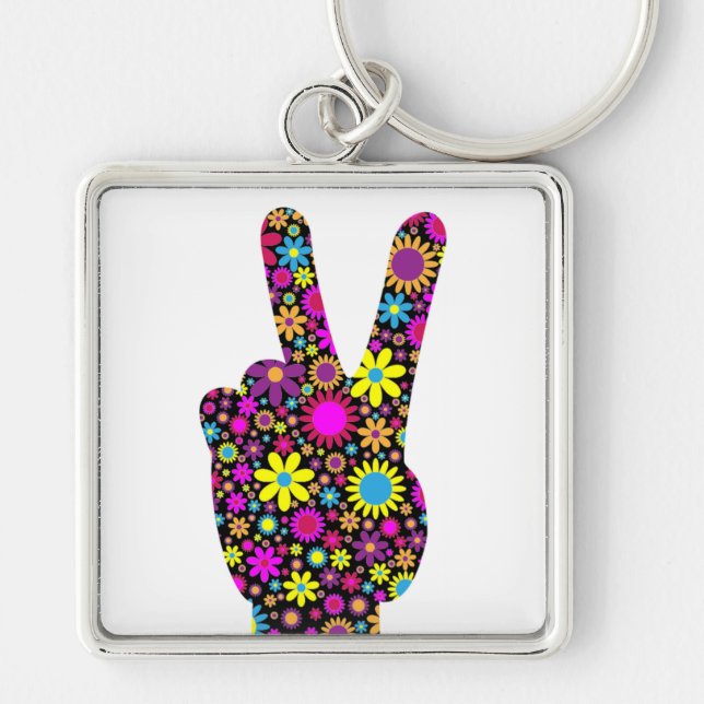 FLORAL PEACE HAND SIGN KEYCHAIN (Front)