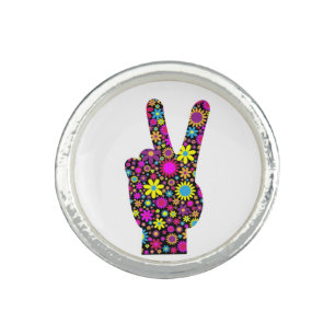FLORAL PEACE HAND SIGN RING