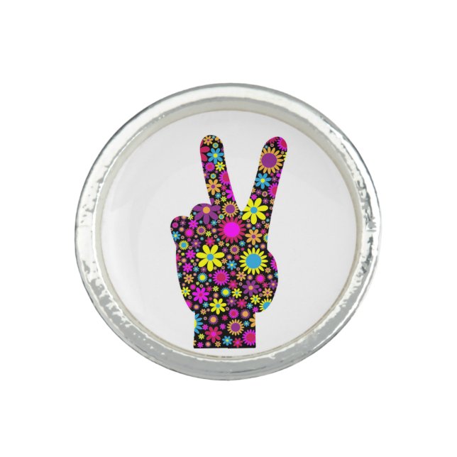 FLORAL PEACE HAND SIGN RING (Front)