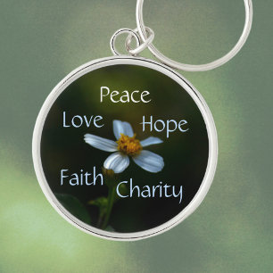 Floral Peace Love Hope Faith Charity Daisy Keychain