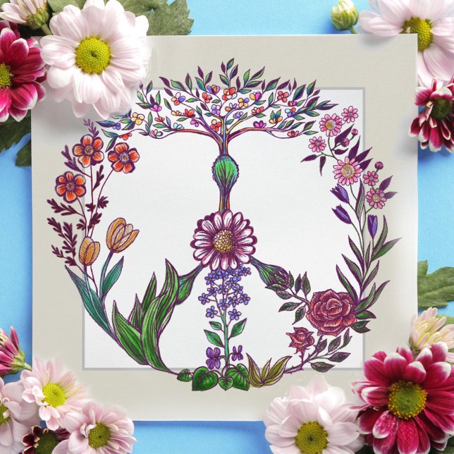 Floral Peace Sign Floral Watercolor Cute Girly Art Thank You Card (Creator Uploaded)