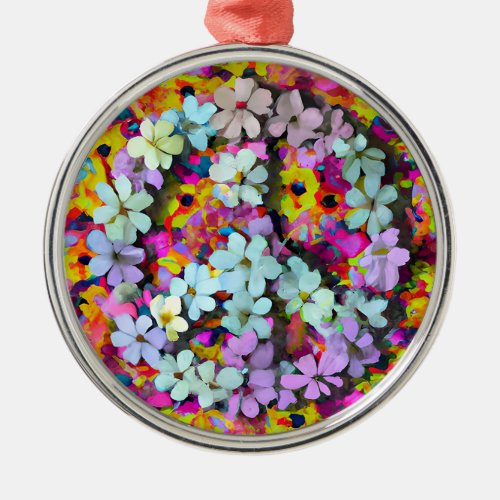 Floral Peace Sign Hippie Style Metal Ornament