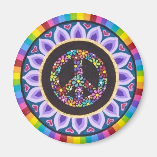 Floral peace sign magnet by Soozie Wray (Front)