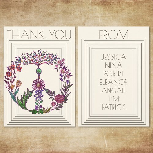 Floral Peace Sign Modern Bohemian Flowers Girly Thank You Card