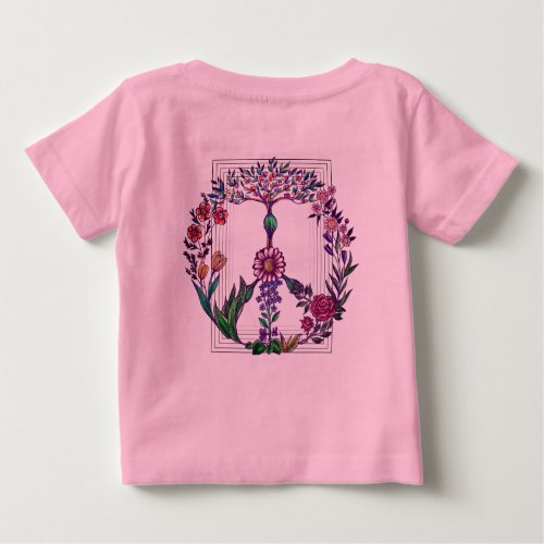 Floral peace sign simple modern pink flower power baby T_Shirt