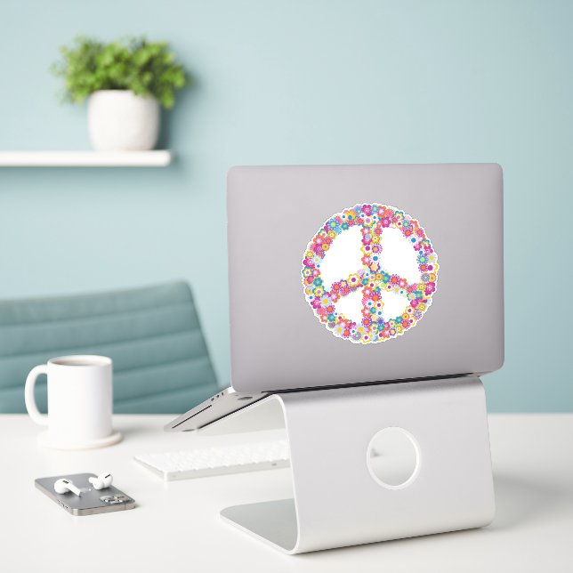Floral Peace Sign Stickers (Laptop On Desk)