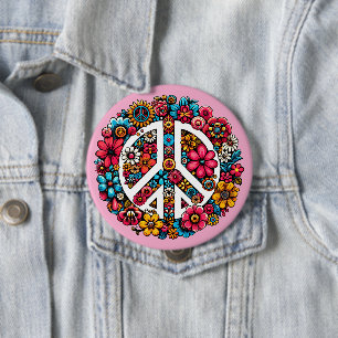 floral peace sign symbol color illustration art button