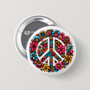 floral peace sign symbol color illustration art button