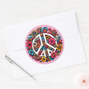 floral peace sign symbol color illustration art classic round sticker