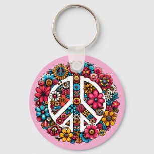 floral peace sign symbol color illustration art keychain