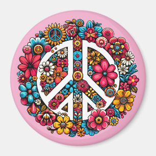 floral peace sign symbol color illustration art magnet
