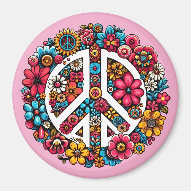 floral peace sign symbol color illustration art magnet (Front)