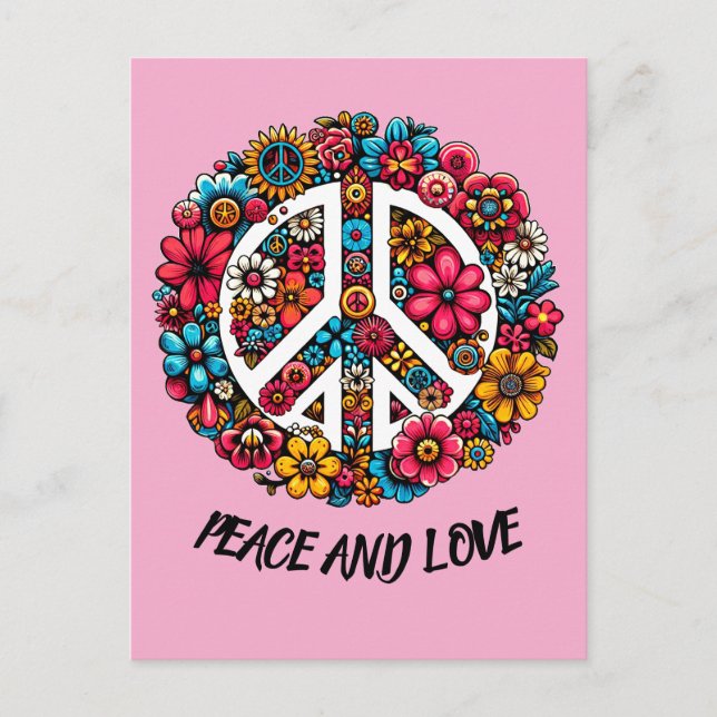 floral peace sign symbol color illustration art postcard (Front)