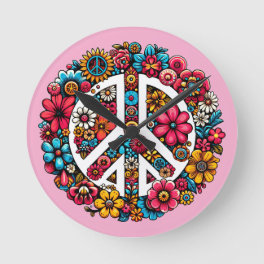floral peace sign symbol color illustration art round clock