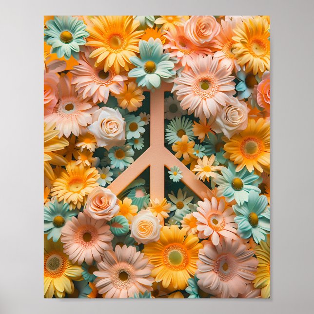 Floral Peace Symbol Art Poster – Retro 60s Flower  (Front)