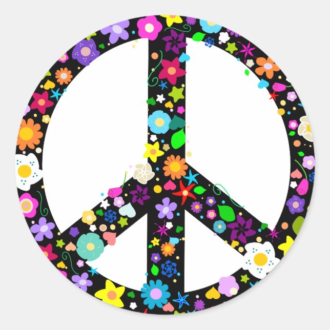 Floral Peace Symbol Classic Round Sticker (Front)