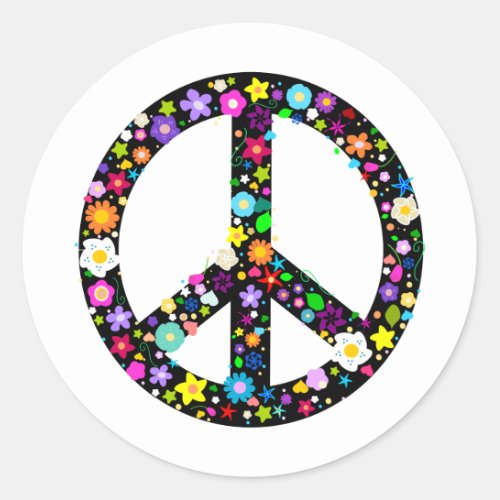 Floral Peace Symbol Classic Round Sticker