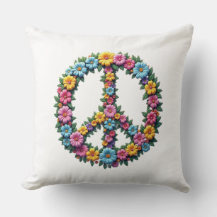 Floral Peace Symbol Throw Pillow