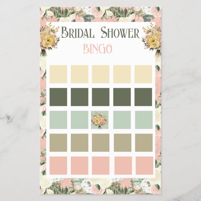 Floral Peach and Cream Bridal Shower Bingo  Flyer (Front)